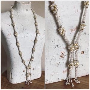 Vintage FLAPPER 20s Style Faux Pearl & Gold Tone Rope Necklace